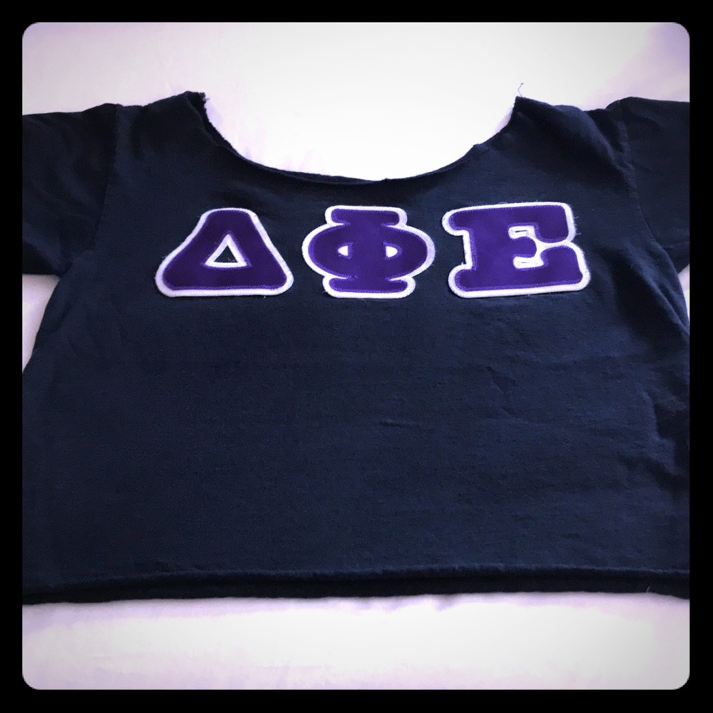 Delta Phi Epsilon Sorority Letters t-shirt-cut off